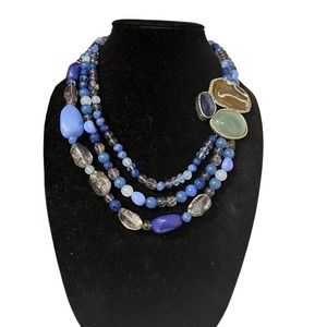 Chicos Rare Lapis Blue Stone Necklace Multistrand